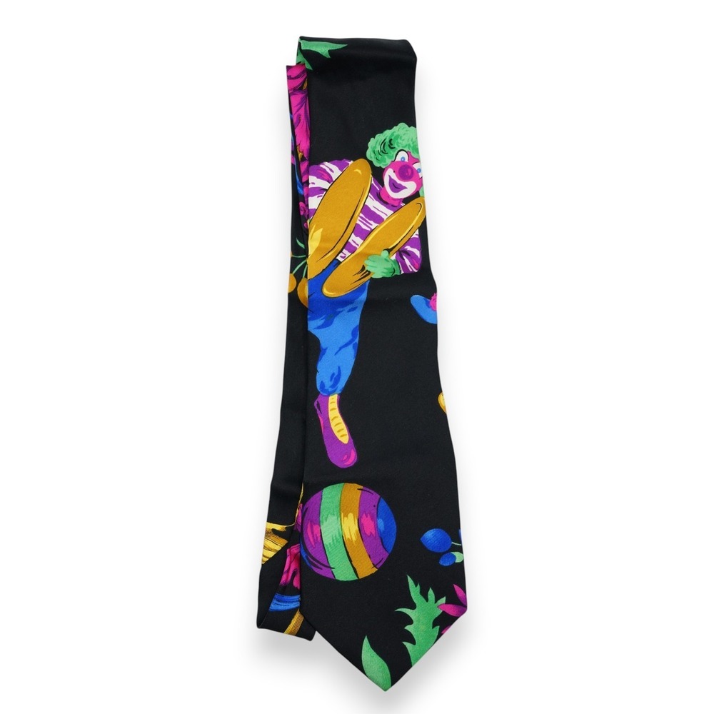 Escada by Margaretha Ley Men's Silk Clown Pattern Tie Made in Italy ~ Rare ~ 57"